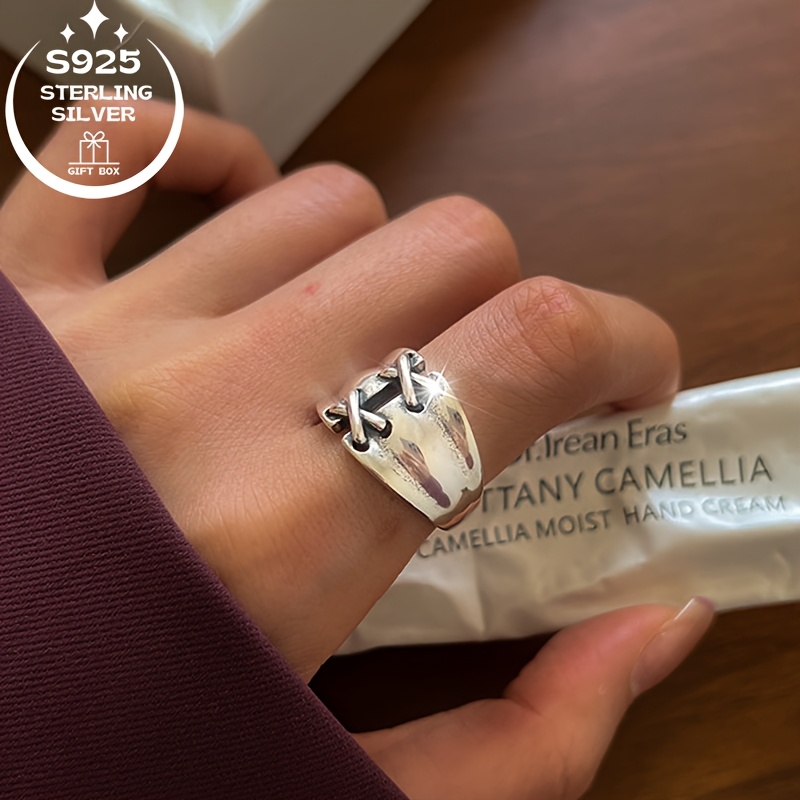 925 Silver Knotted Wide Band Women's Ring - Adjustable